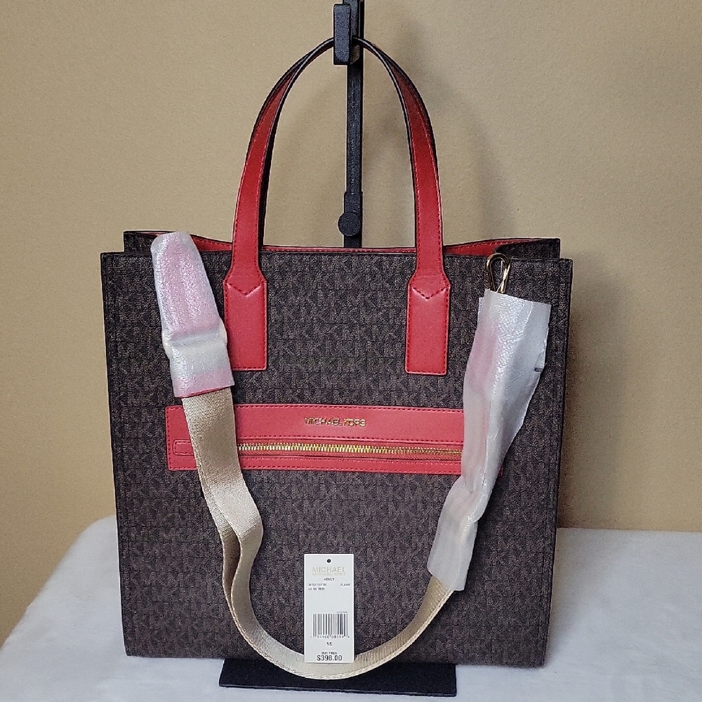 #17. NWT Michael Kors Brown and Red Signature Tote